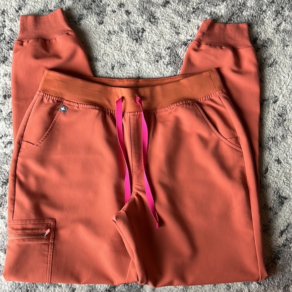 Figs Coral Jogger Pants with Bright Pink Drawstring - Picture 2 of 3